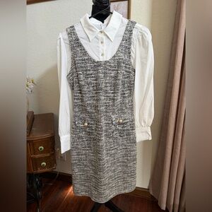 Enfocus Studio Black and White Tweed Jumper Dress